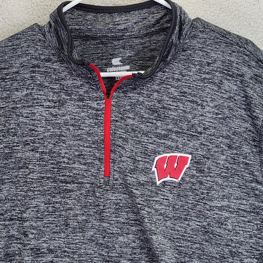 Wisconsin Badgers Quarter Zip Colosseum Pullover Mens XL Gray Space Dye Sport - Picture 2 of 13